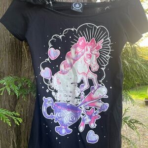 Too Fast Banjo & Cake Unicorn Teacup T-Shirt Bow Sleeve Blouse